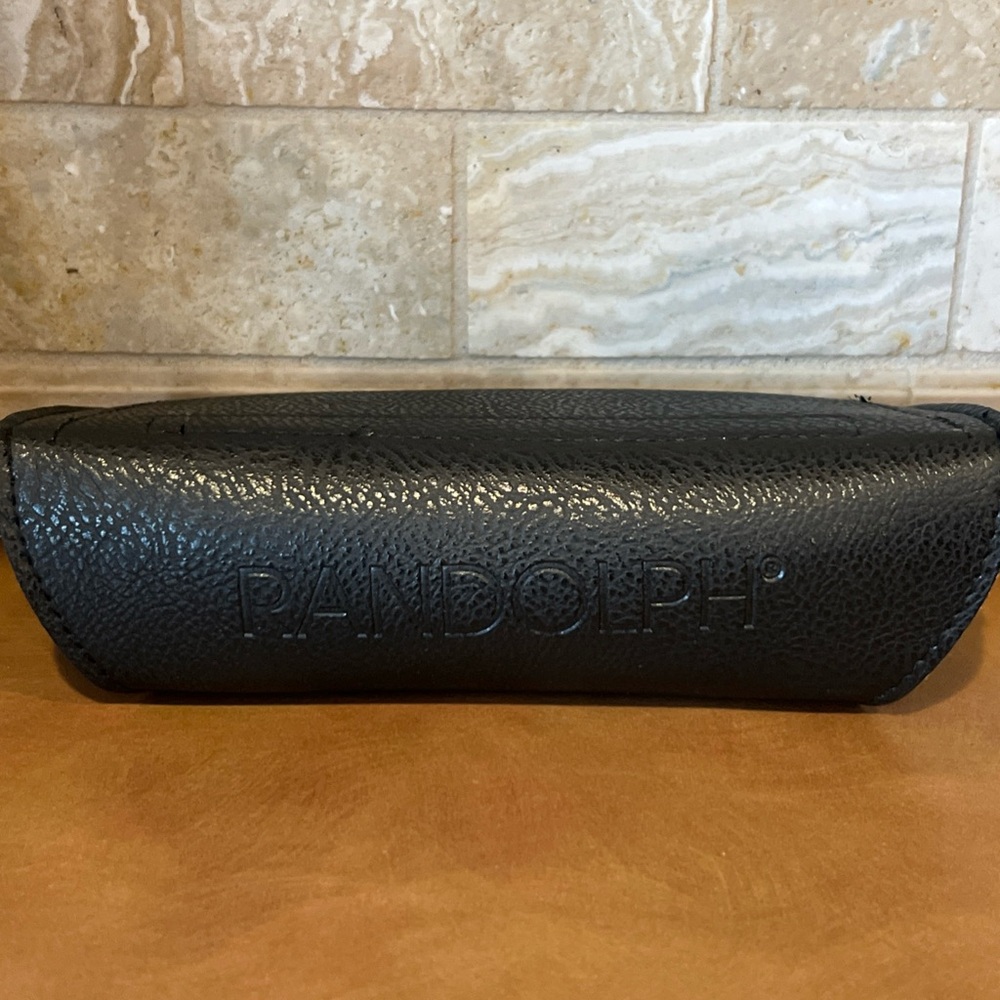 Randolph Black Leather sunglass case embossed with mustang, Great condition!